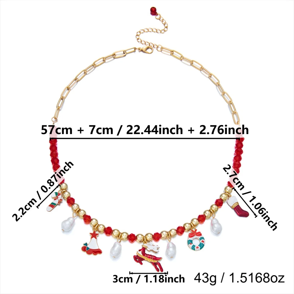 Weihnachtsbaum, Schneemann, Weihnachtsmann, Kranz, rote Kristall-Halskette für Damen und Herren, Weihnachten, Schneeflocken, Glocken, Hirsch, Halsband, Neujahrsschmuck – Detail 37