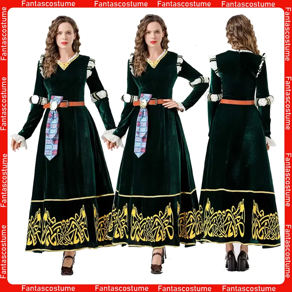 

Cartoon Princess Fantasia Roleplay Merida Costume Women Female Cosplay Long Dress Halloween Carnival Disguise Party Outfit