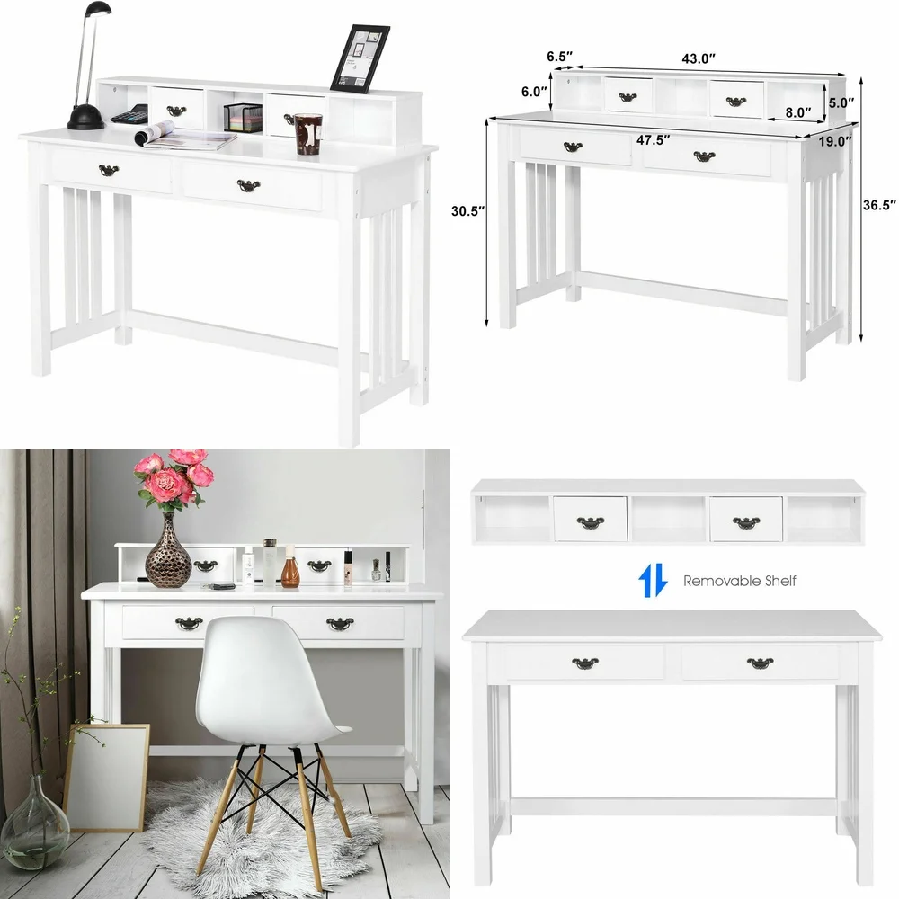 

Computer DesksWhite Writing Desk with Storage for Home Office and Computer Use Modern Mission Style Furniture