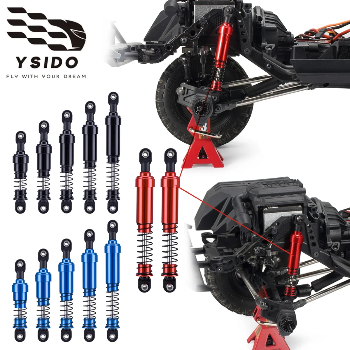 4PCS YSIDO Aluminum Big Bore Shock Absorbers 75/85/95/105/115mm Oil Damper For 1/10 RC Crawler LCG Rigs SCX10 TRX4 Gamde R1