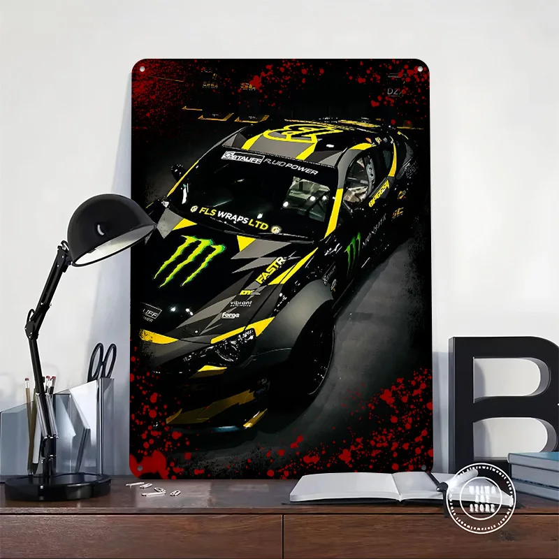 Monster Energy Race Car Tinplate Poster Custom Wall Art Vintage Metal Signs Retro Tin Plaque for Decoration Home Decorations