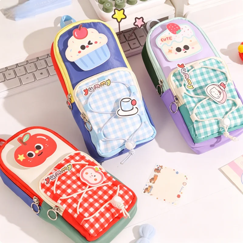 Backpack-style Pencil Case with Cute Dessert Print, Multi-pocket  Stationery Bag
