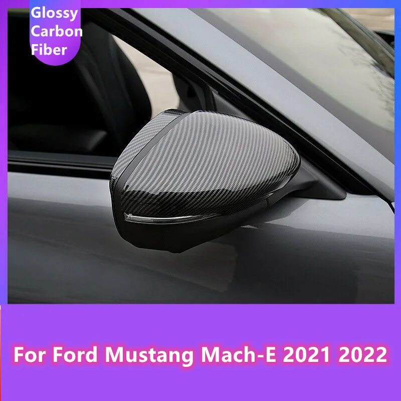 2Pcs Glossy Carbon Fiber Side Door Rear View Mirror Rearview Mirror Trim Cover Case Shell For Ford Mustang Mach-E 2021 2022