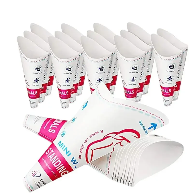 24 Uds urinario de papel para mujer, dispositivo para orinar, embudo para urinario, taza para orinar de pie exterior, embudo urinario de pie de papel impermeable