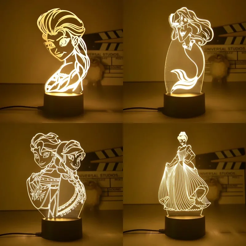 

Disney Princess Cartoon Figure Night Light Fairy Tinkerbell 3D LED Table Lamp Figure Toys Lamp Bedside Decor Gift for Kids