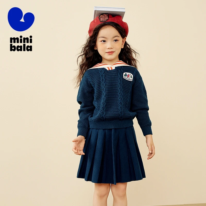 Mini Bala Set Girls Set with Long Sleeve Sweater and Pleated Skirt School Style Stylish Girl Outfit