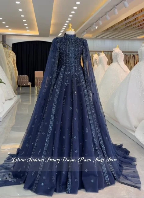 مخصص البحرية ثوب مسائي رائع مطرز فستان مطرز مناسبة رسمية ثوب مسائي فستان الخطوبة فستان حفلات الزفاف #1