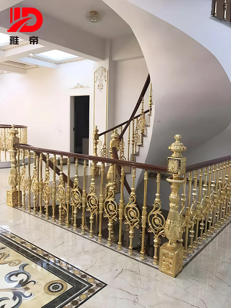 Villa advanced custom indoor home duplex aluminum art guardrail European aluminum alloy stair post solid wood handrail