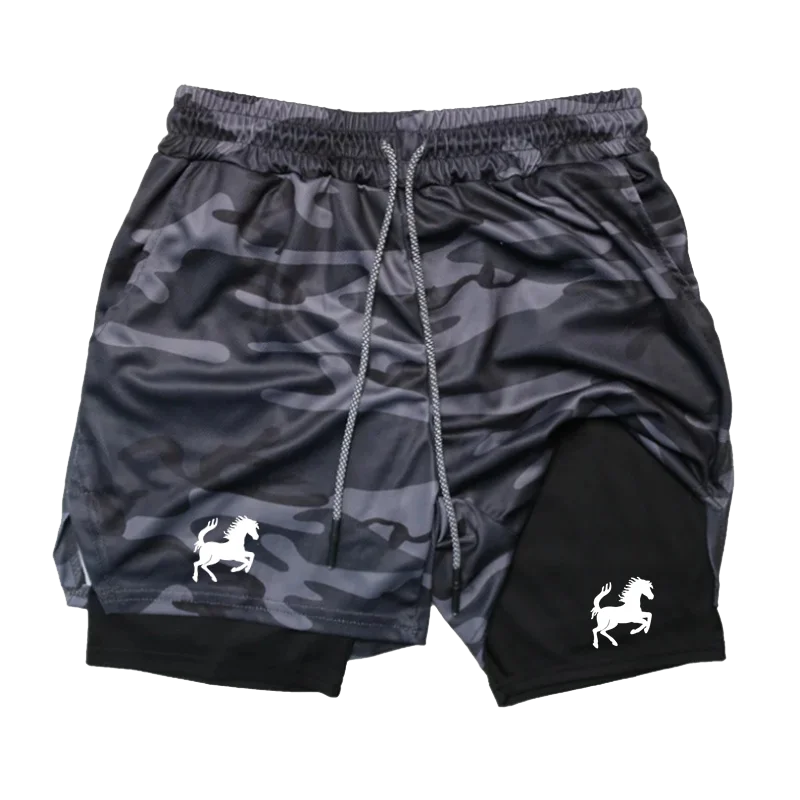 High Quality 2 In 1 Double Deck Tight Running Shorts Printed Gym Sports Shorts Workout Training Jogging Wear Bottoms Summer