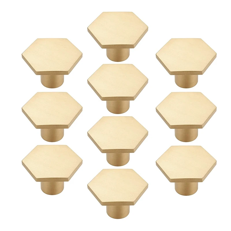 

10PCS Brass Cabinet Handles Gold Drawer Knob Hexagonal Knobs For Modern Kitchen Cupboard Bedroom Table(With Screws)