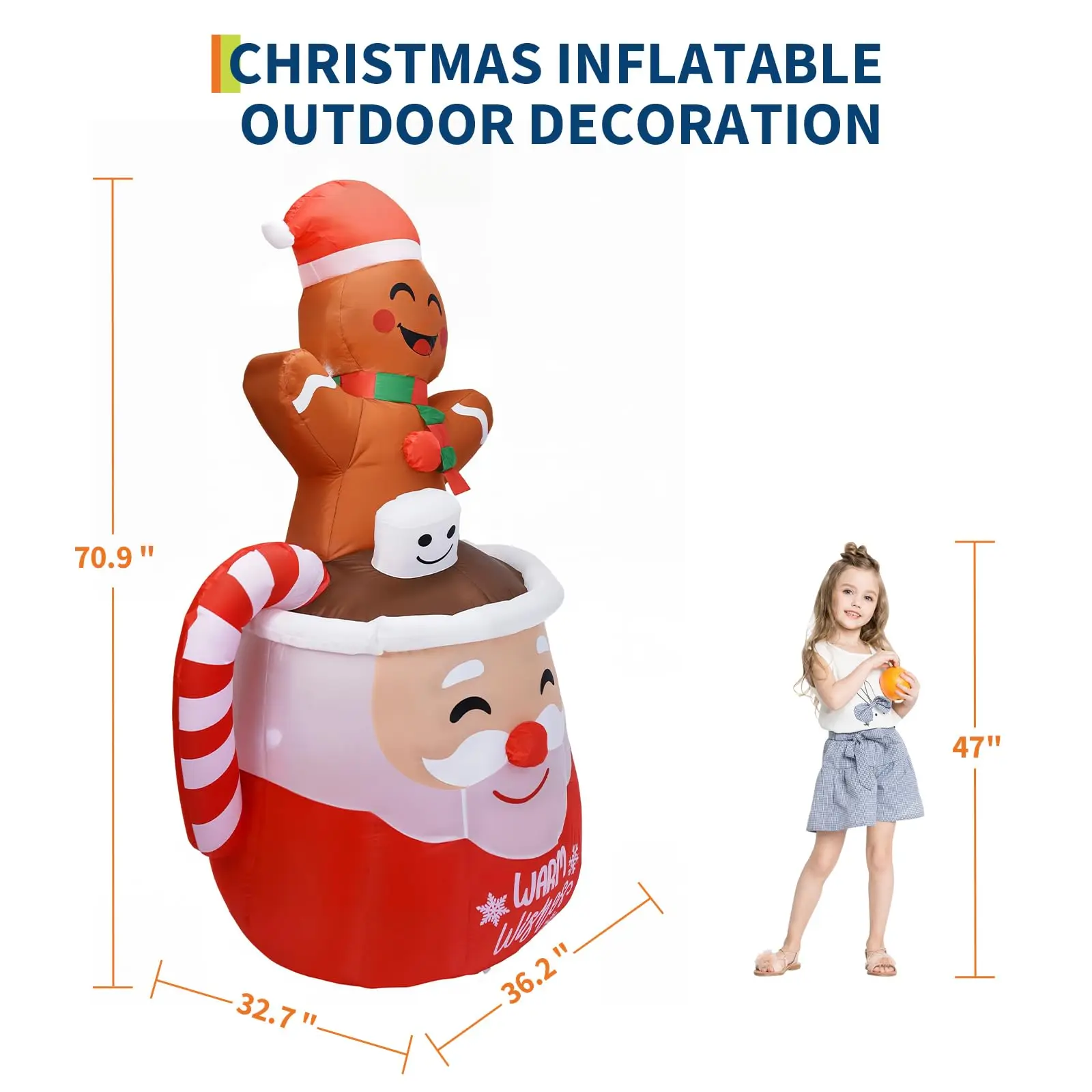 6 Ft Christmas Gingerbread Inflatable With LEDs, Blow Up Hot Cocoa Mug, Yard Decoration, Warm Wishes Sign For Lawn Garden Patio Decor 2