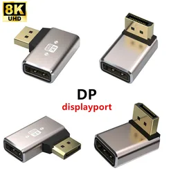 Adapter 8K DisplayPort 1.4 płaski 90 stopni i 270 stopni, kątowy konwerter złącza pionowego DP męski na żeński DP kształt L