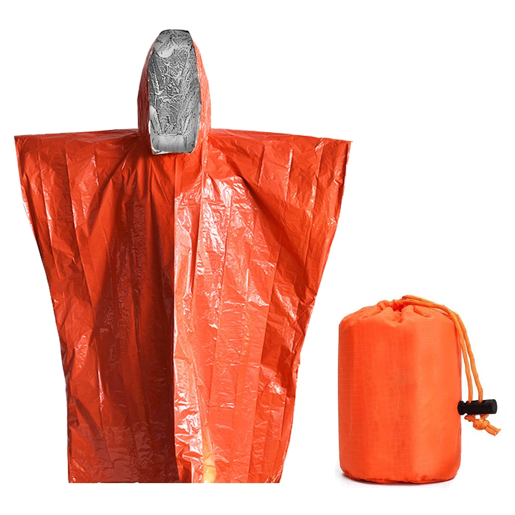 Outdoor Raincoat Waterproof Disposable Dual Color Thermal Emergency First Aid Survival Rescue Raincoat for Camping