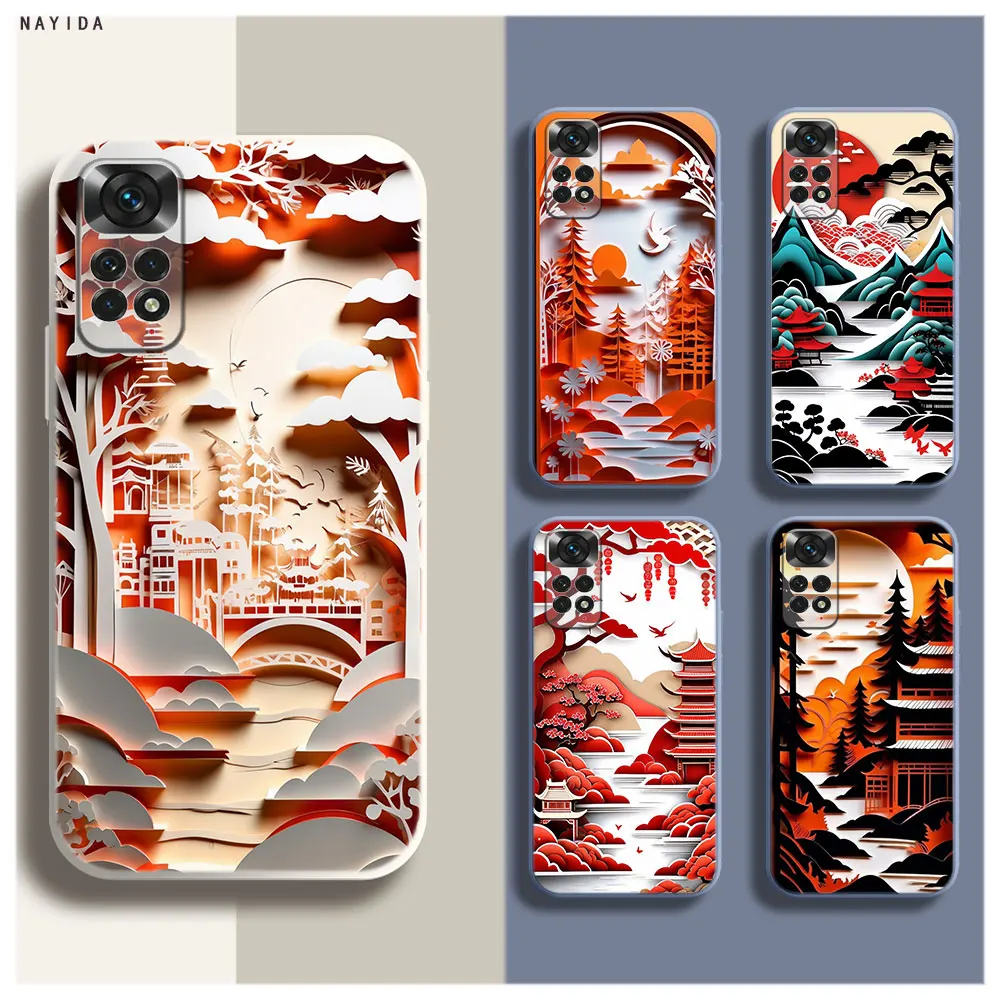 Soft Silicone Phone Case For Xiaomi Redmi Note 12 11 12S Pro Plus 12c 11a 4G 5G Cover Paper Cuttings style creative landscape