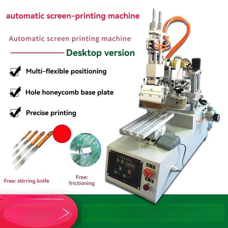 Mini Bench Screen Printing Machine Semi-Auto Pneumatic Arm Precise Tabletop Printer for PCB Crafts DIY T-Shirt Cards