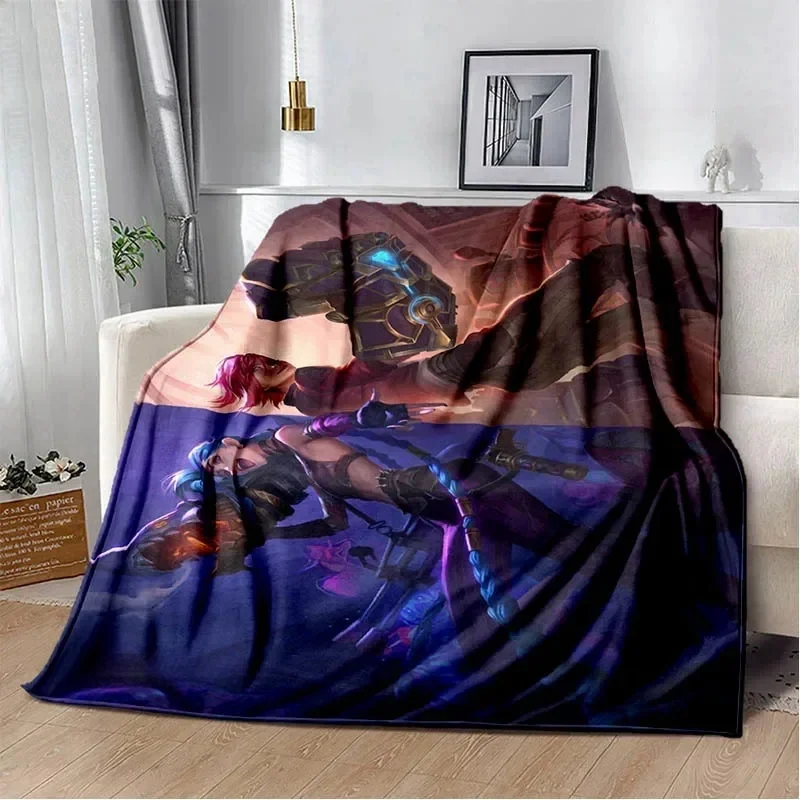 Arcane_ League of Legends Cartoon Plush Blanket Lekki domowy prześcieradło narzuta na sofę Przenośny ciepły koc podróżny na każdą porę roku