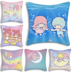 Kawaii Little Twin Stars Cartoon Pillow Covers Cartoon Sofa Decorative Home Double-sided Printing Short Plush Cute Cushion Cover