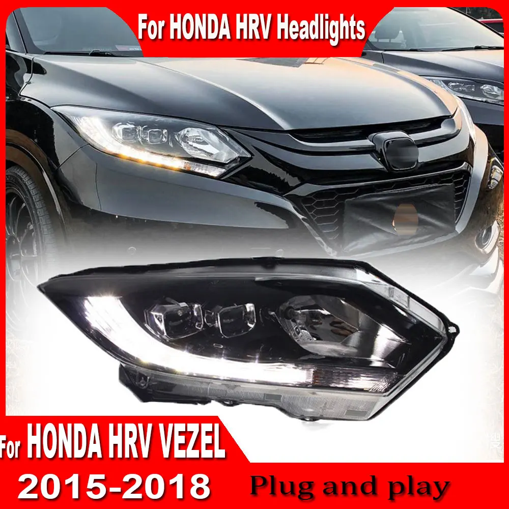 2Pcs Car Lights for Honda HR-V LED Headlight 2015 2016 2017 2018 Vezel Head Lamp Drl Projector Lens Automotive Accessories