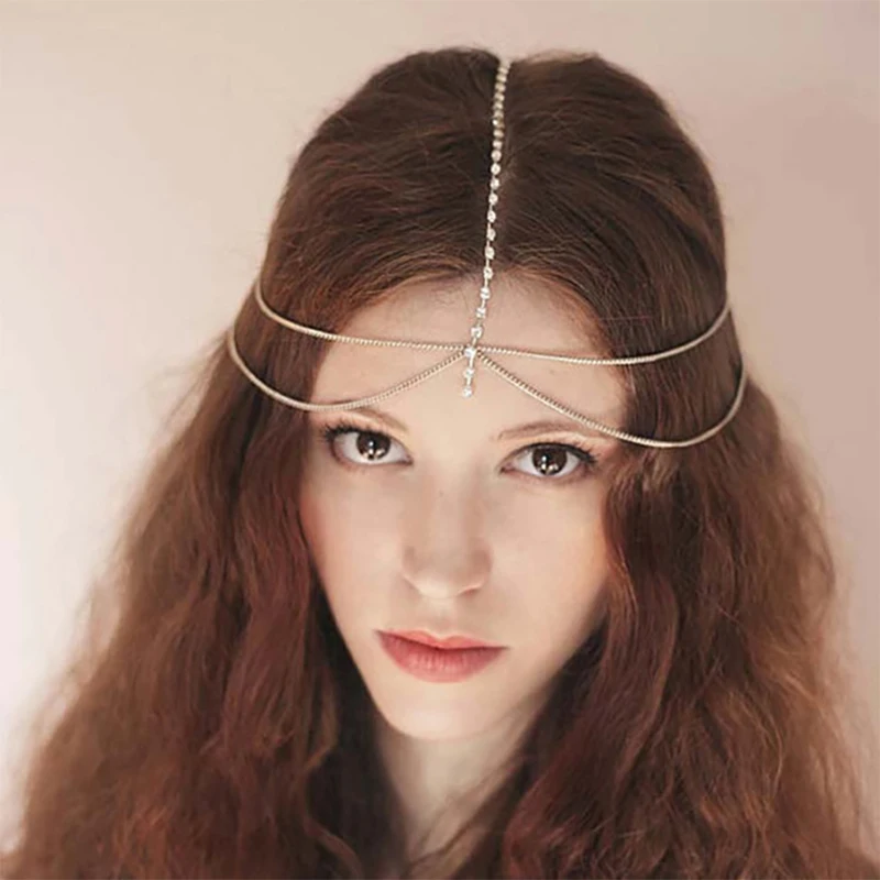 Fashion Women Lady Jewelry Gold Silver Color Tassel Multilayer Boho Head Chain Headband Headpiece Bridal Wedding Hair Jewelry