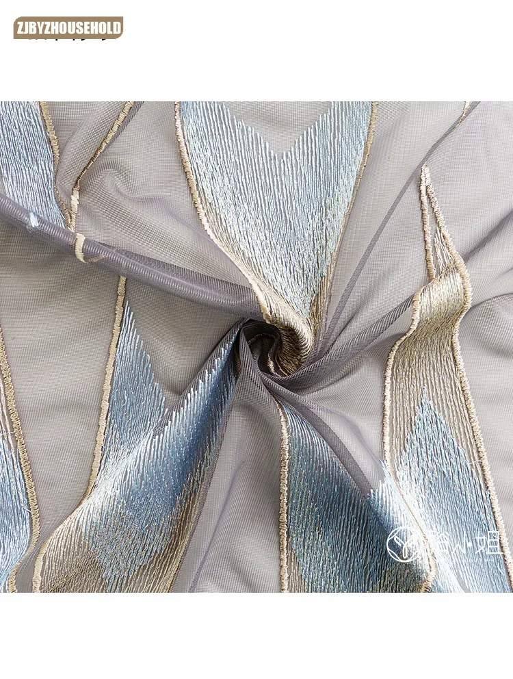 Embroidered Curtain for Window Screen American Light Luxury Bedroom Living Room Geometric Pattern New