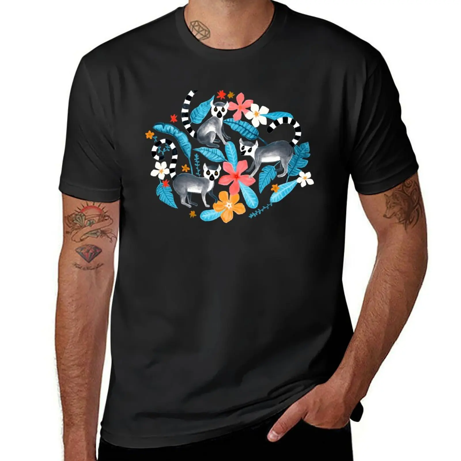 Gouache Lemur Land on Blue T-Shirt Aesthetic clothing quick-drying quick drying plain black t shirts men