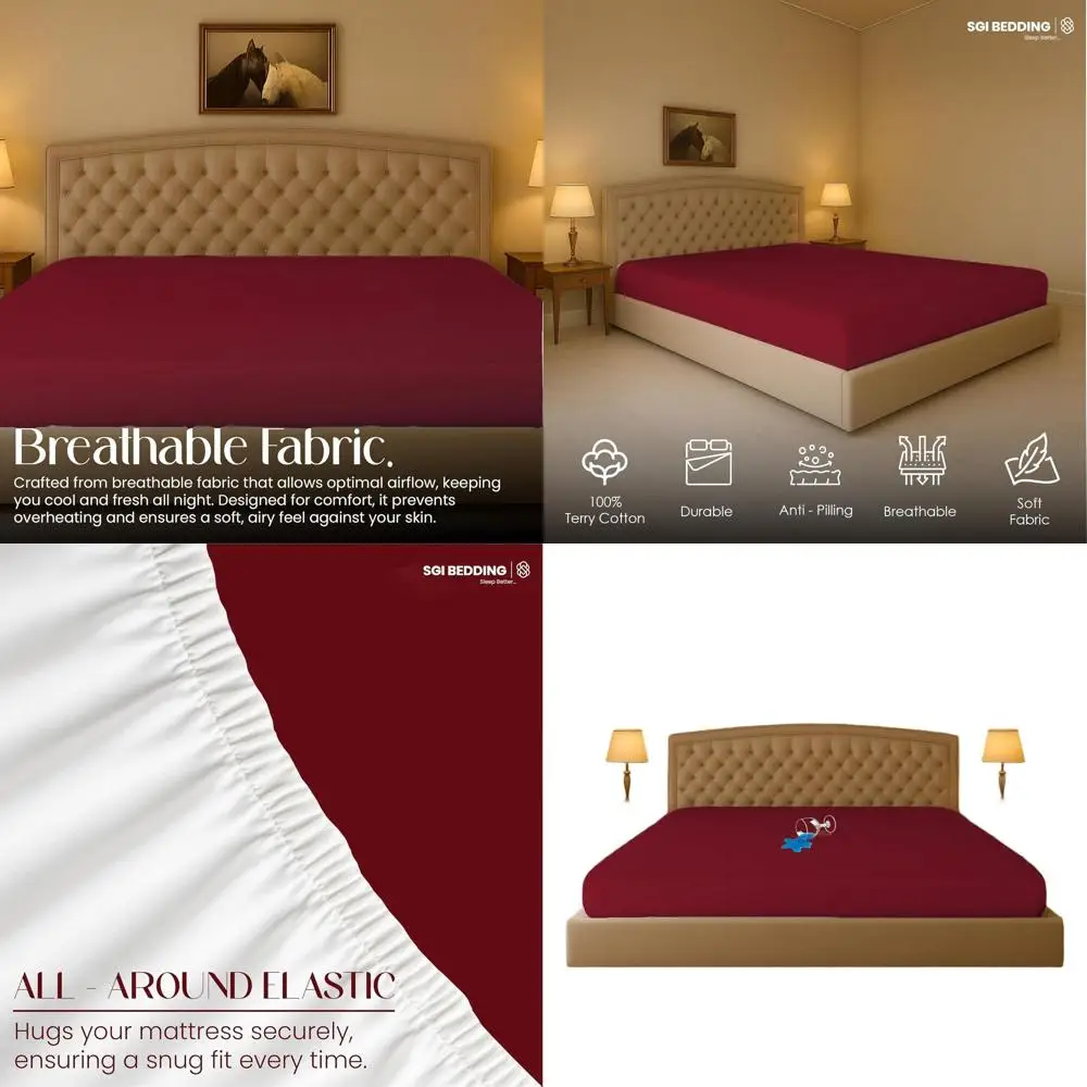 

Extra Large 96x96 Waterproof Mattress Pad with Deep Pocket for King Beds - Burgundy