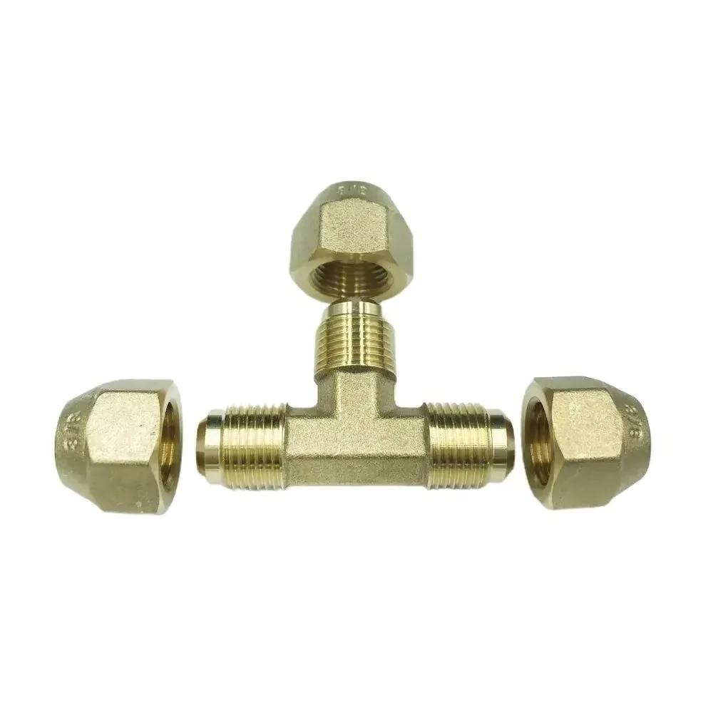 SAE-Standard Flare Fitting Connector 3-Way Design Brass Material Brass Pipe Fitting Multiple Sizes Male Thread