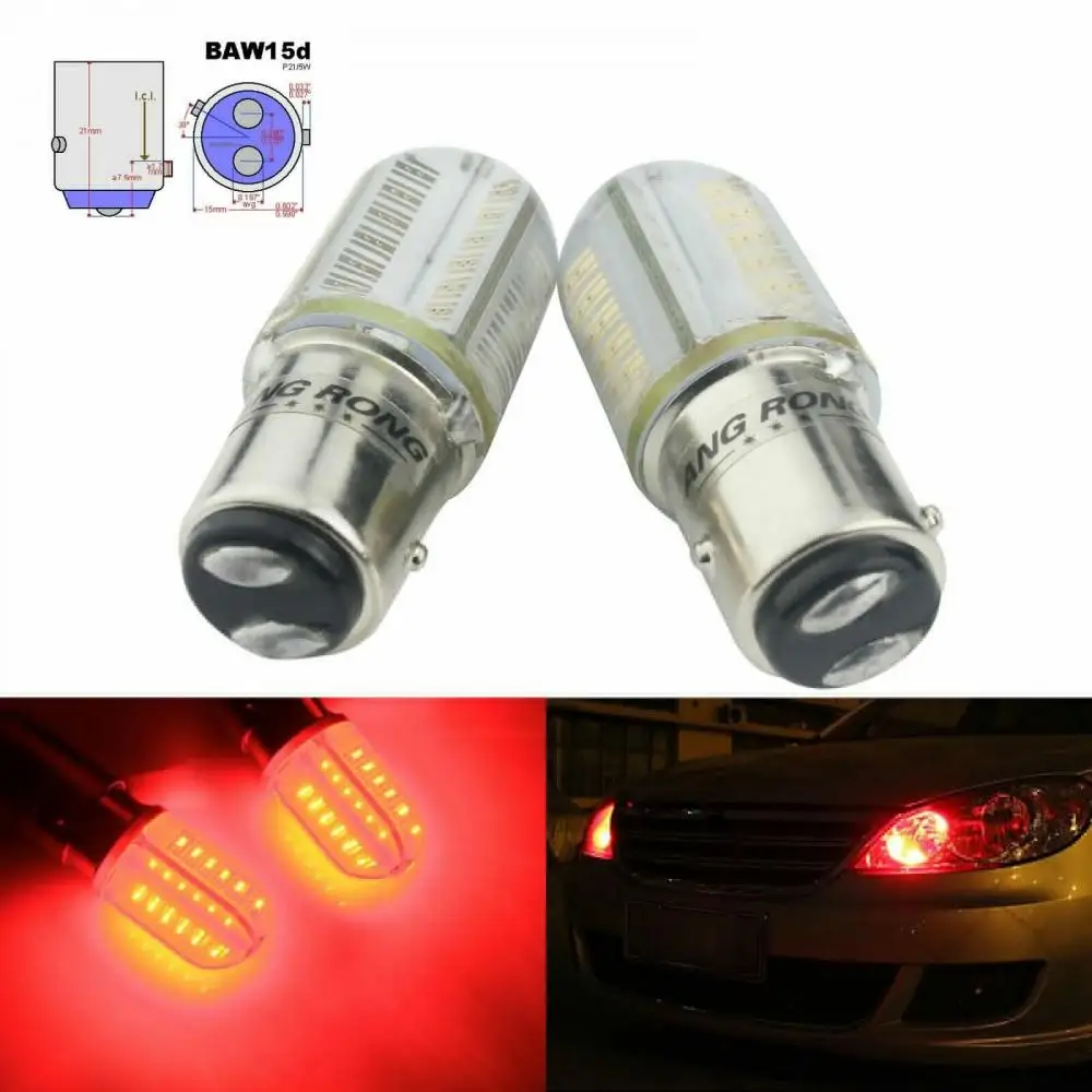 

2x Red BAW15d 567 PR21/5W 8W COB LED Bulbs Side Indicator Tail Stop Brake Light