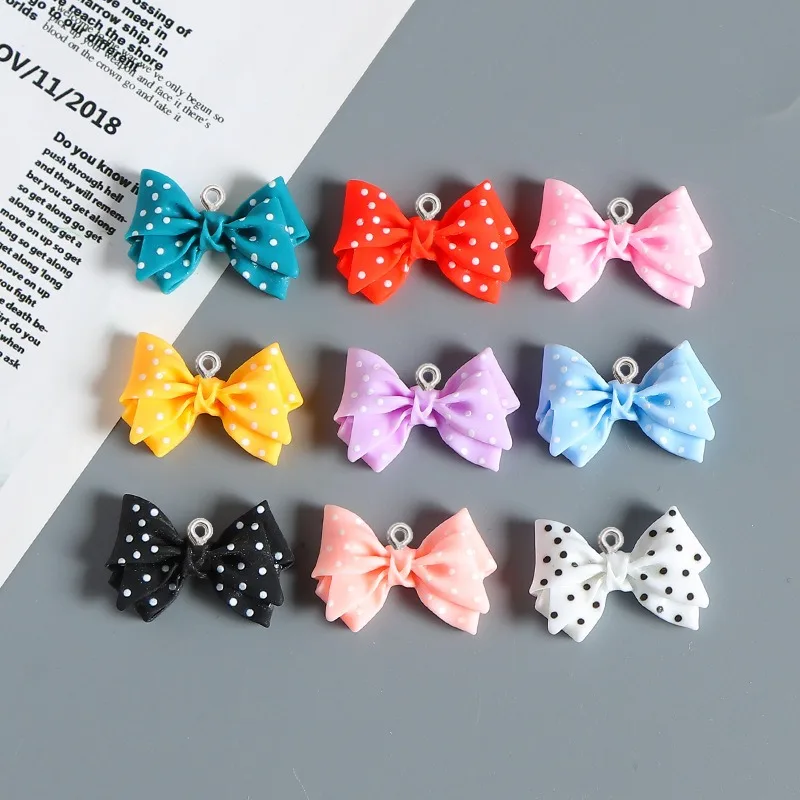 10Pcs Cute Bow Resin Charms Multicolor Small Pendants Woman Handmade Earrings Necklace Clothing Keychain Jewelry Craft Supplies