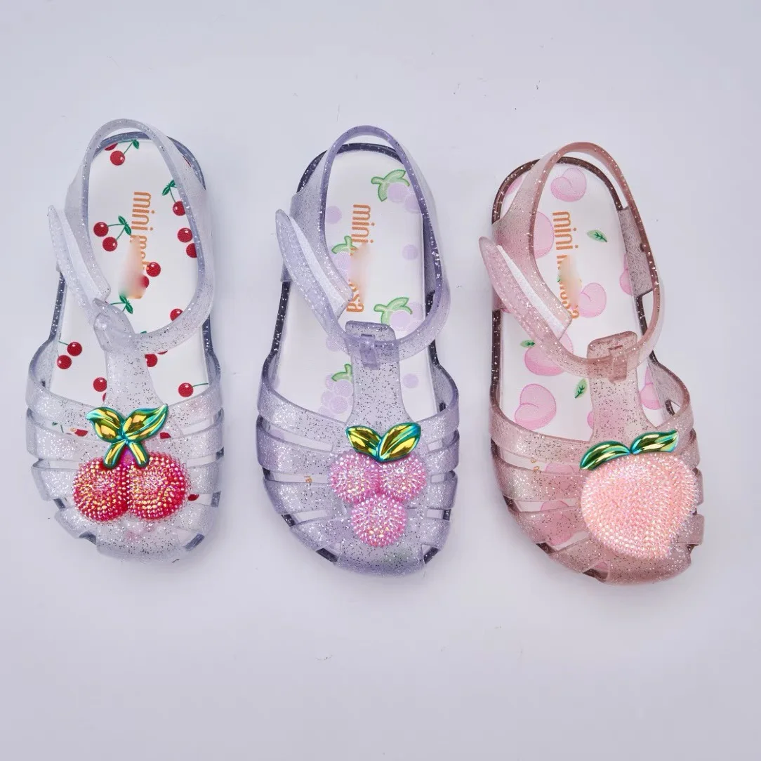 Mini Melissa Girls Sandals Kid Summer Sweet Rhinestone Party Princess Beach Shoes Cute Bowknot Soft Sole Flat Sandals сандалии