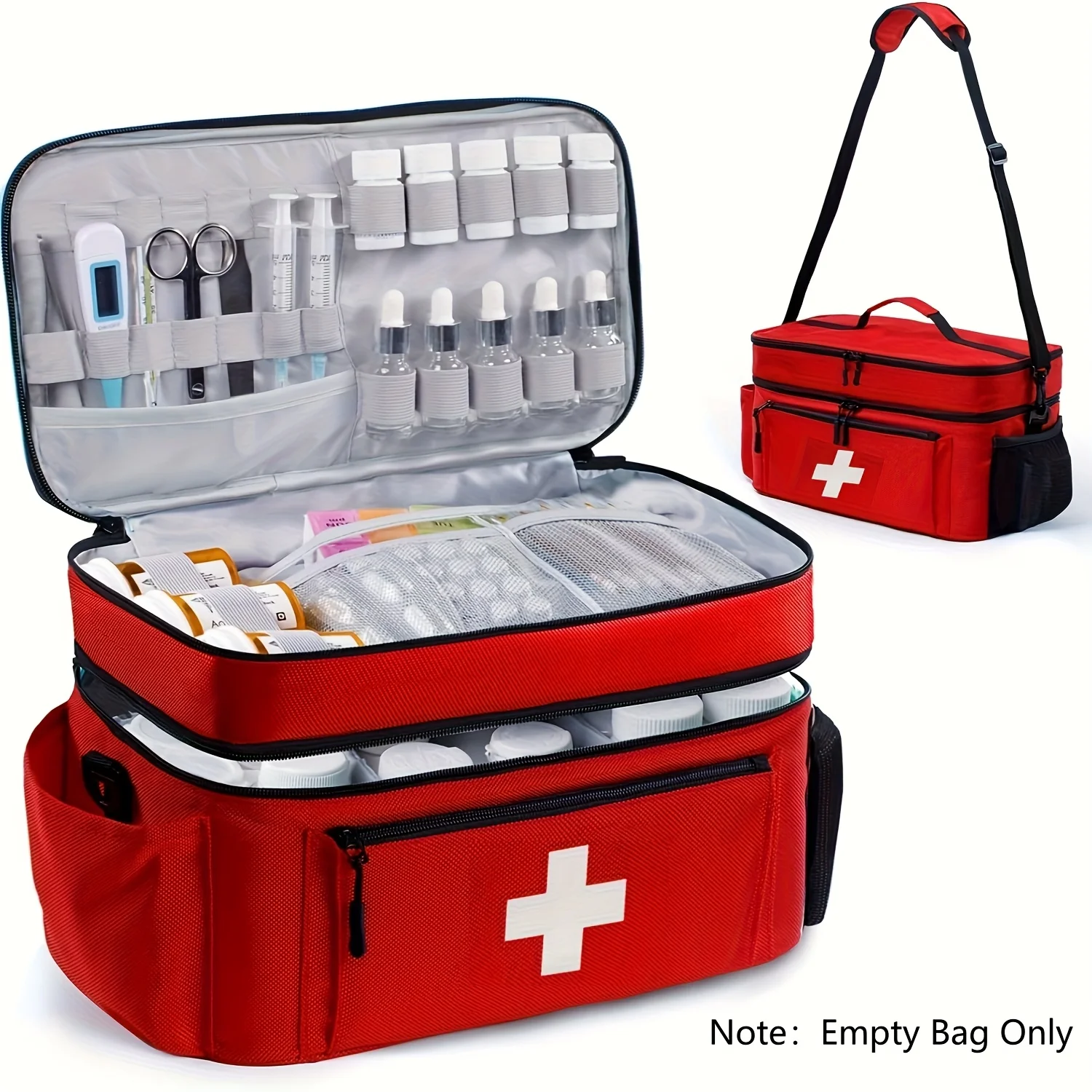 KEAPLAYEE Travel Medicine Bag Spacious First Aid Pouch Handheld Portable with Front Pocket Durable Nylon for Home and Emergency