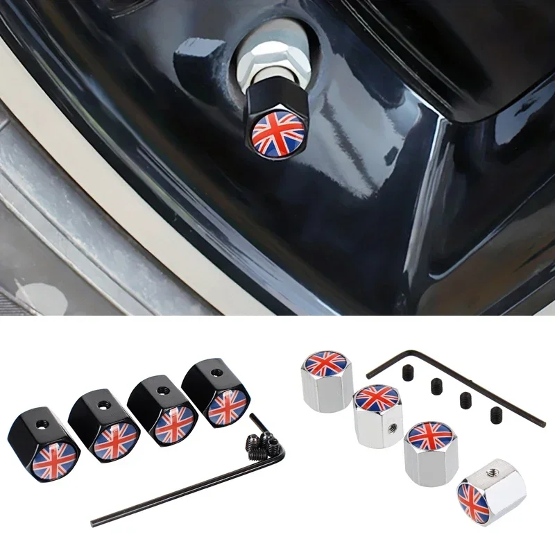 4PCS England Flag Car Wheel Air Covers Car Air Valve Stem Caps for Ford Dodge Honda BMW Toyota Audi Nissan Subaru Mazda Volvo VW