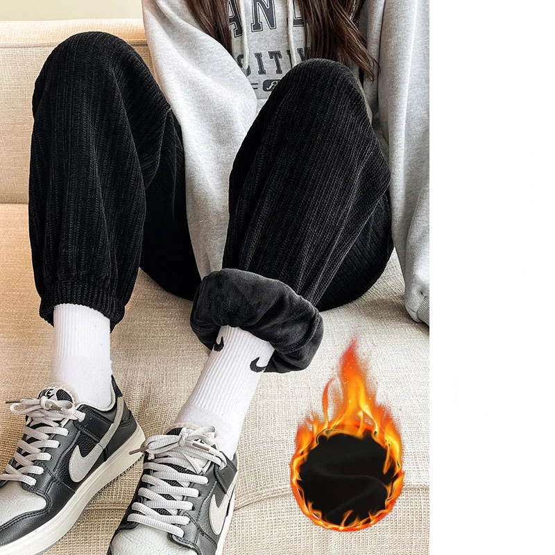 Calças femininas esportivas de pelúcia Chenille, leggings largas, veludo de malha casual, outono e inverno, nova moda, 2023