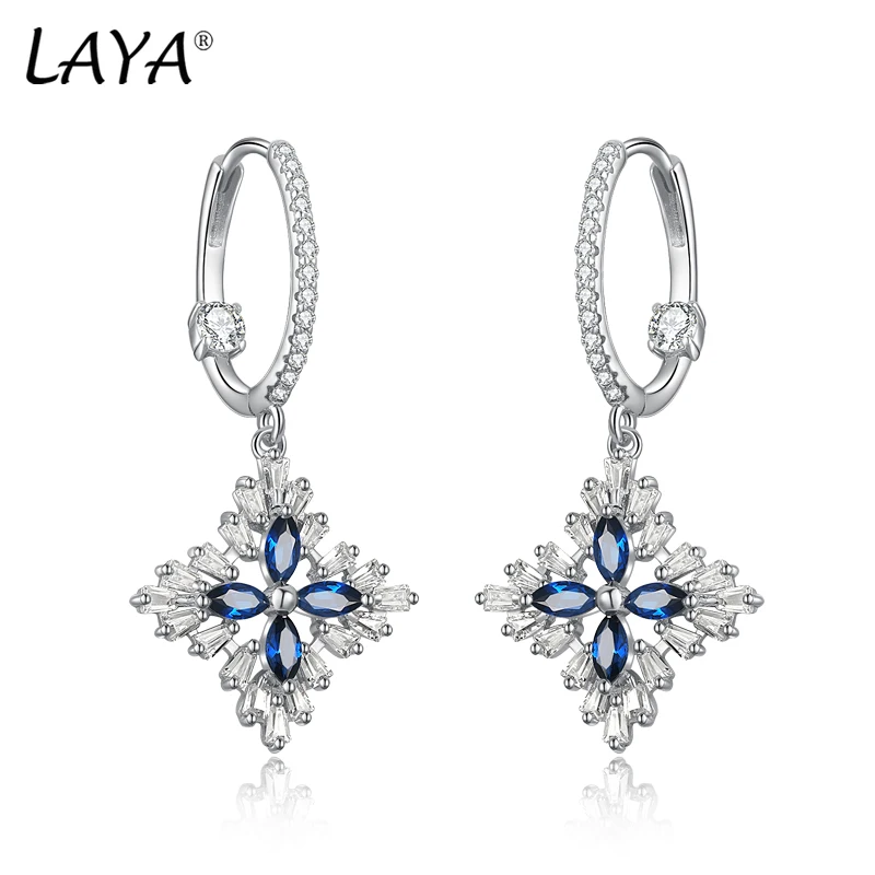 

LAYA 100% Стерлингового Серебра 925 Пробы Сверкающие серьги с голубой Шпинелью для женщин Геометрические серьги Новая модель Изысканные ювелирные изделия Свадебный подарок