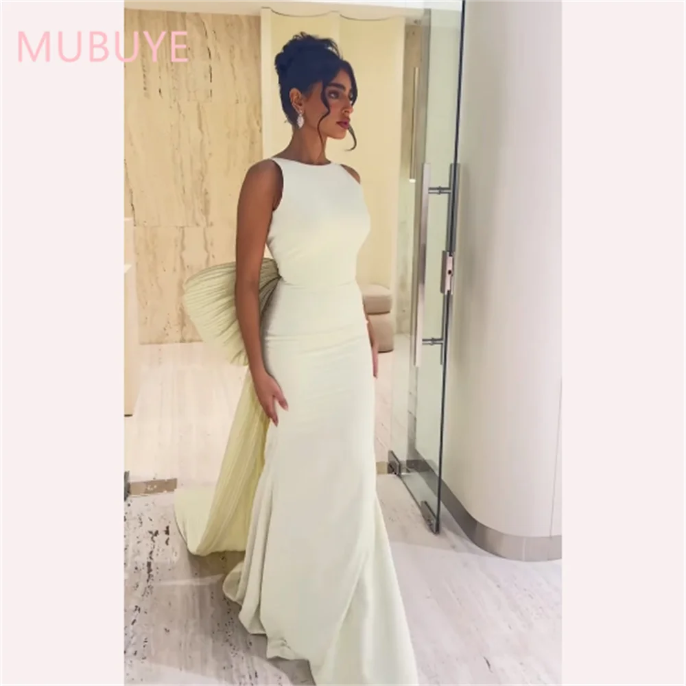 Mobuye 2024 Arab Dubai Backless Prom Dress Korte Mouwen Met Enkellange Avond Mode Elegante Feestjurk Voor Vrouwen