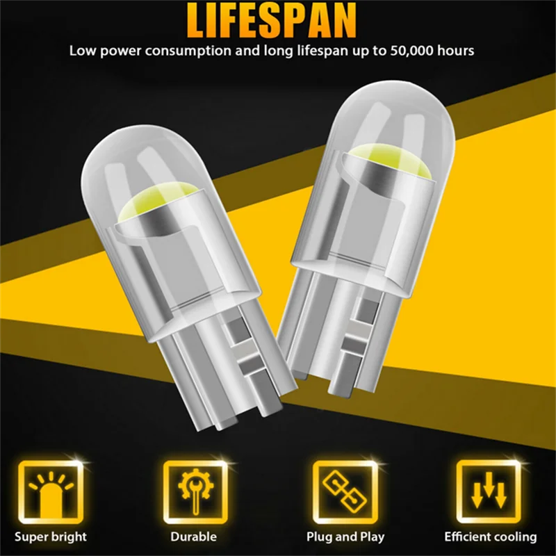 License Plate Bulb for Car, LED Canbus Glass, Reading Dome Lamp, Marker, White Light, T10 DC, 12V, 6000K, 1Pc, 10Pcs, 200Pcs