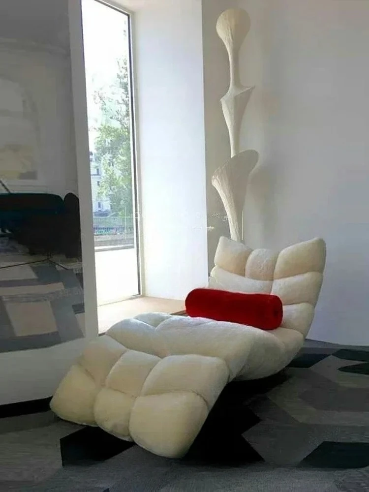 

H Japanese-style wabi-sabi style chaise longue sofa, bedroom lamb wool, chaise longue, French cream style