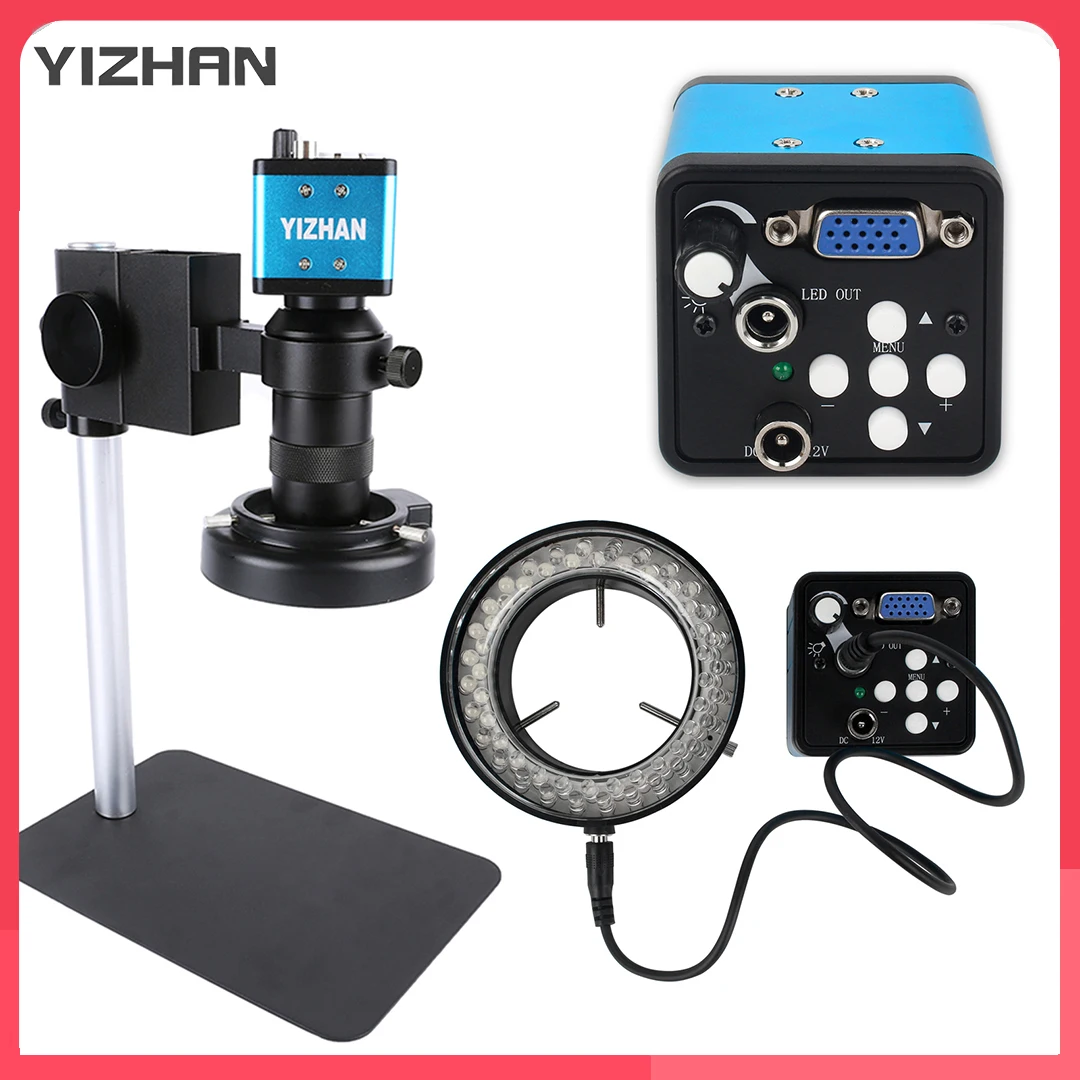 

YIZHAN 1080P HD Industrial Microscope HDMI USB VGA Microscope Kit C-Mount Digital Camera 1-130X Zooms For PCB Soldering Repair