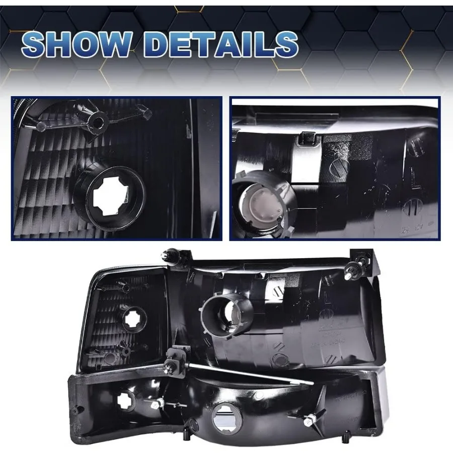 مجموعة المصابيح الأمامية مع مصابيح مصد إشارة الزاوية لـ 9296 برونكو 9296 F150 9297 F250 F350 FS عدسة دخان المركبات فائقة التحمل