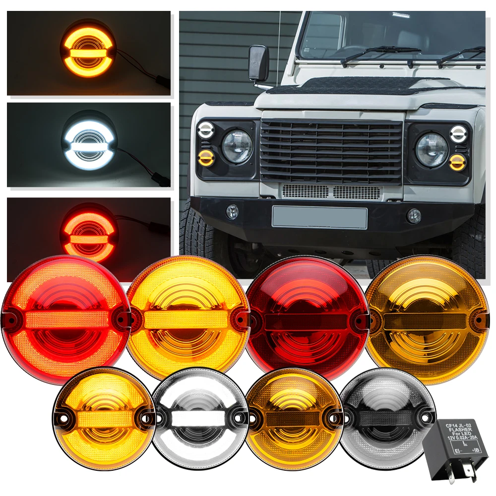 LED 73mm 95mm For Land Rover Defender 90 110 130 1995-2006 Front & Rear turn signal lamp Tail Lamp & Reverse & parking light