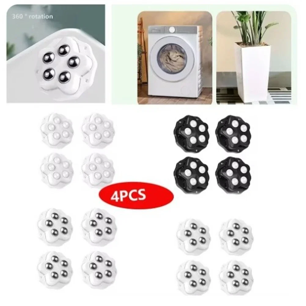 4pcs 5 Beads Ball Wheels With Anti-slip Pad Bearing Capacity 75-150Kg 360° Rotation Pulley Table Moving Accessories
