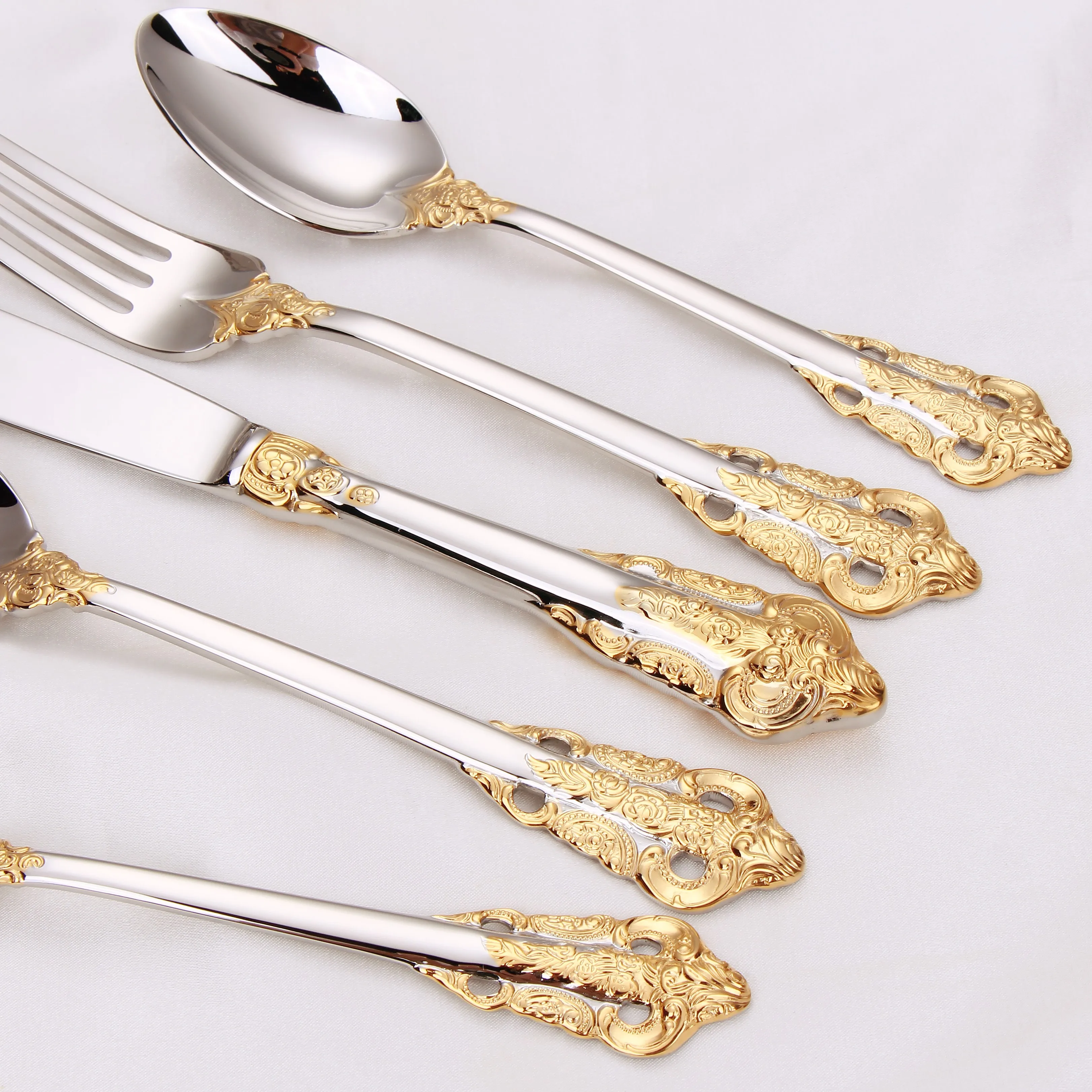 Vintage Flatware Set for 6 People, 24K Plated Stainless Steel, Hollow Handle Cutlery Set, Wedding Gift Dishwasher Safe