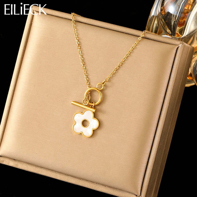 EILIECK 316L Stainless Steel Lovely White Flower Pendant Necklace For Women Fashion Neck Chain Waterproof Jewelry Gift Bijoux