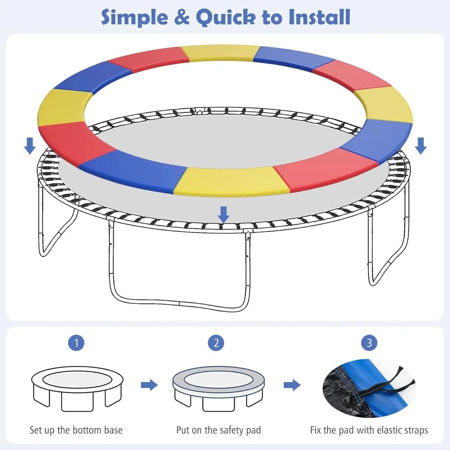 6/8/10FT Trampoline Replacement Pad Rainbow Round Trampoline Spring Cover Tear-Resistant Waterproof Safety Protection Pad