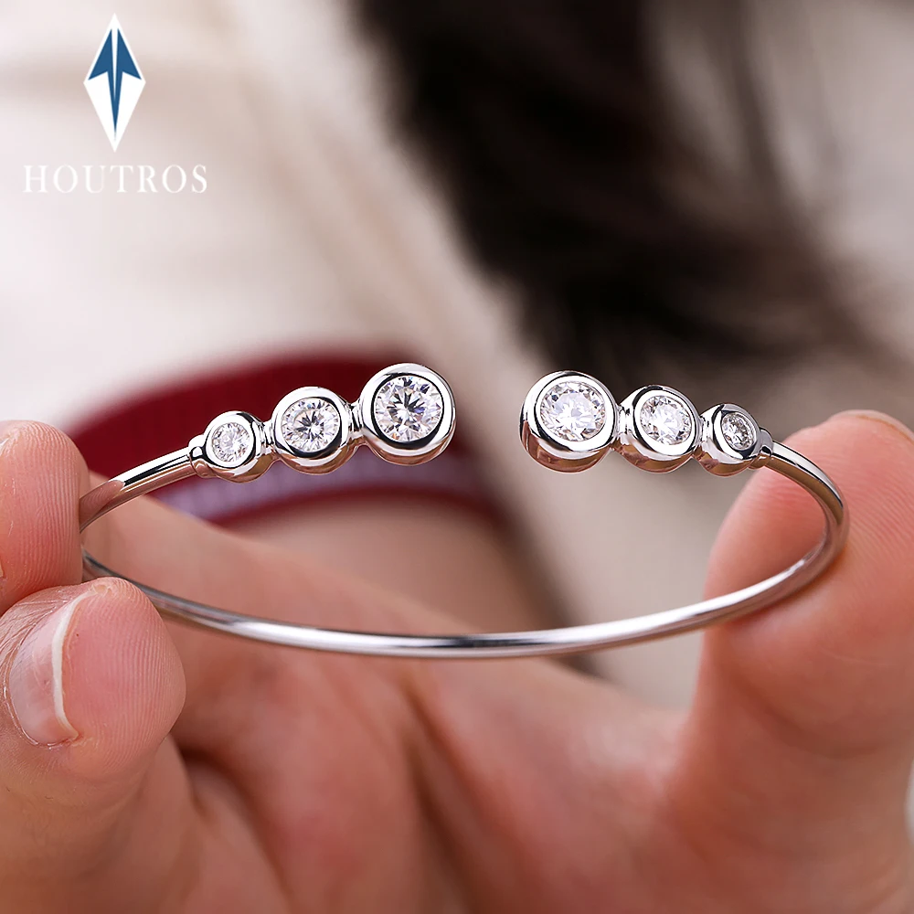 

Открытый браслет из муассанита 1,8 карата для женщин, комплект ободок, регулируемый браслет со сверкающими бриллиантами, ювелирные изделия из стерлингового серебра 925 пробы