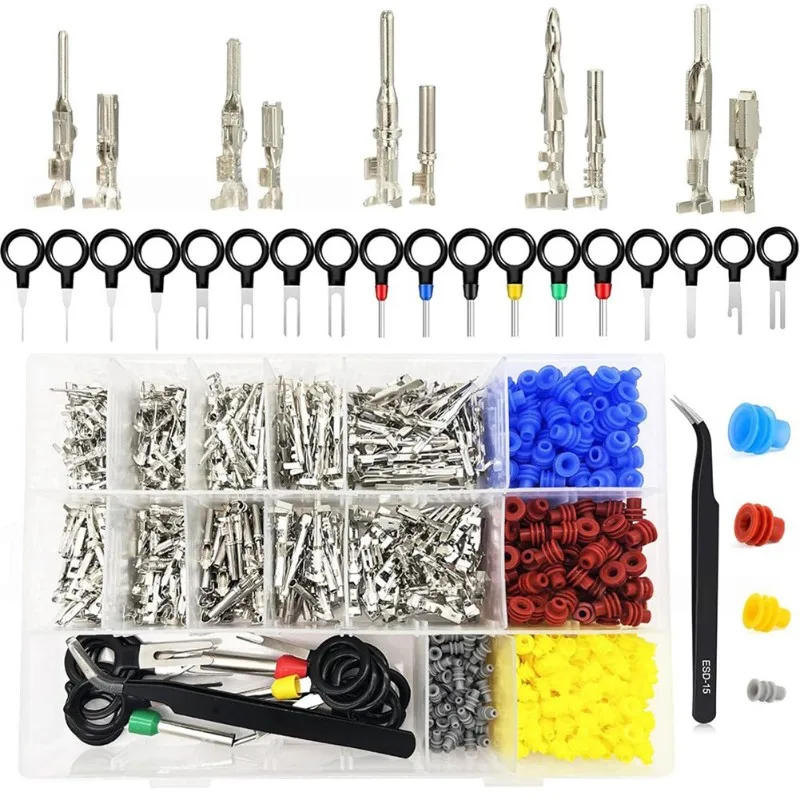 Automotive Car Electrical Crimped Terminal Pin Connector Pins Kit 859Pcs 1.5-2.8Mm Male& Female Wire Seals Removal Tool-N31R