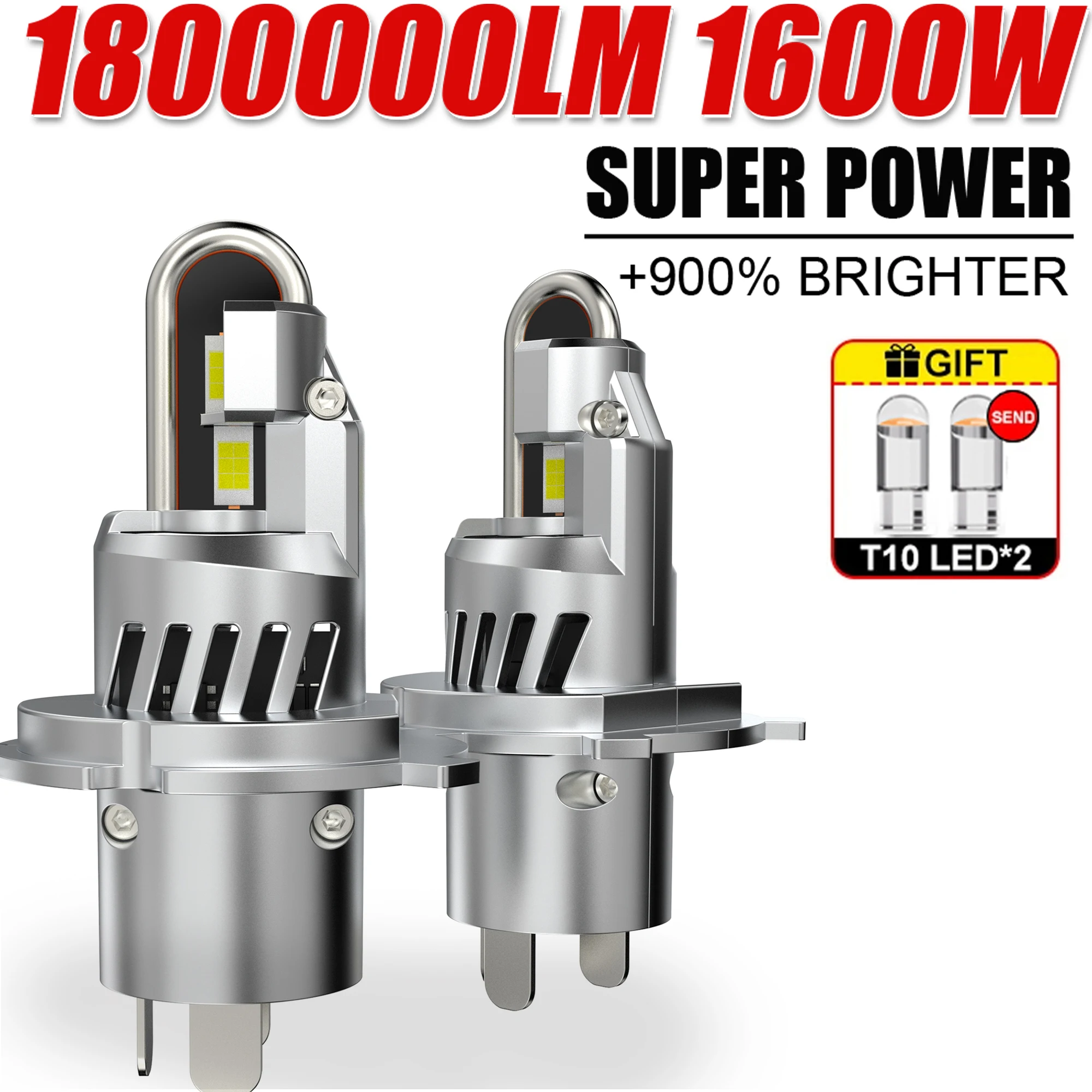 

1600W Turbo H4 Светодиодные фары CANBUS Lights 1800000LM Мини-лампа 1:1 3570 CSP Беспроводной автомобильный светодиод с вентилятором Plug and Play 6500K