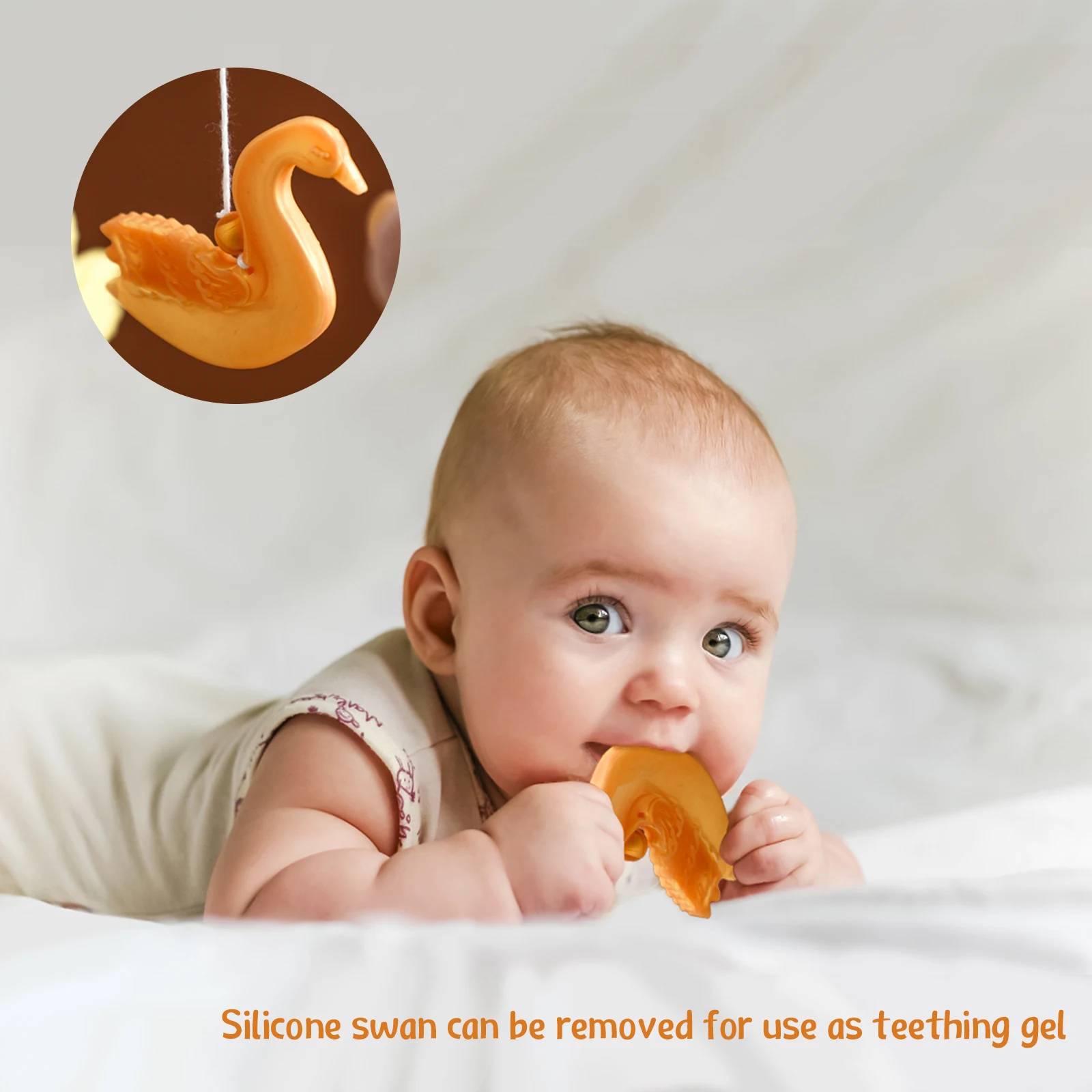 Wood Baby Rattle Bell With Swan Pendant Baby Cribs Rattle Toy 0-12 Months Wooden Baby Mobile Holder Bracket Infant Crib Toy Gift