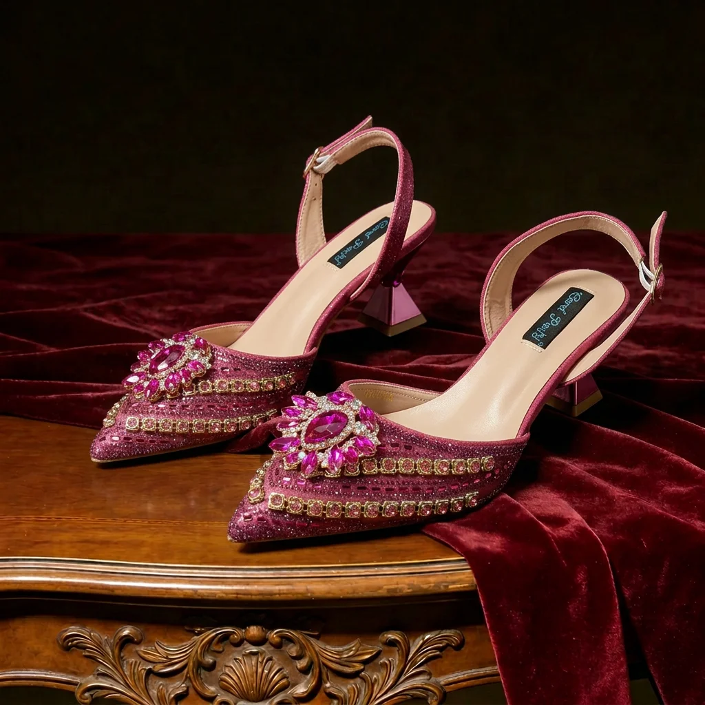 Queena Yan 2026 Elegant Italian Design Fruit Green Women Pointed Toe Pumps Rhinestone Wedding Party Formal High Heel Shoes