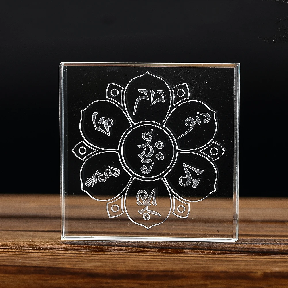 Buddhist Six Words Truth 3D Inner Carving Laser Engraved Crystal Cube Ornament Paperweight Auspicious Gift Amulet Desktop Decor